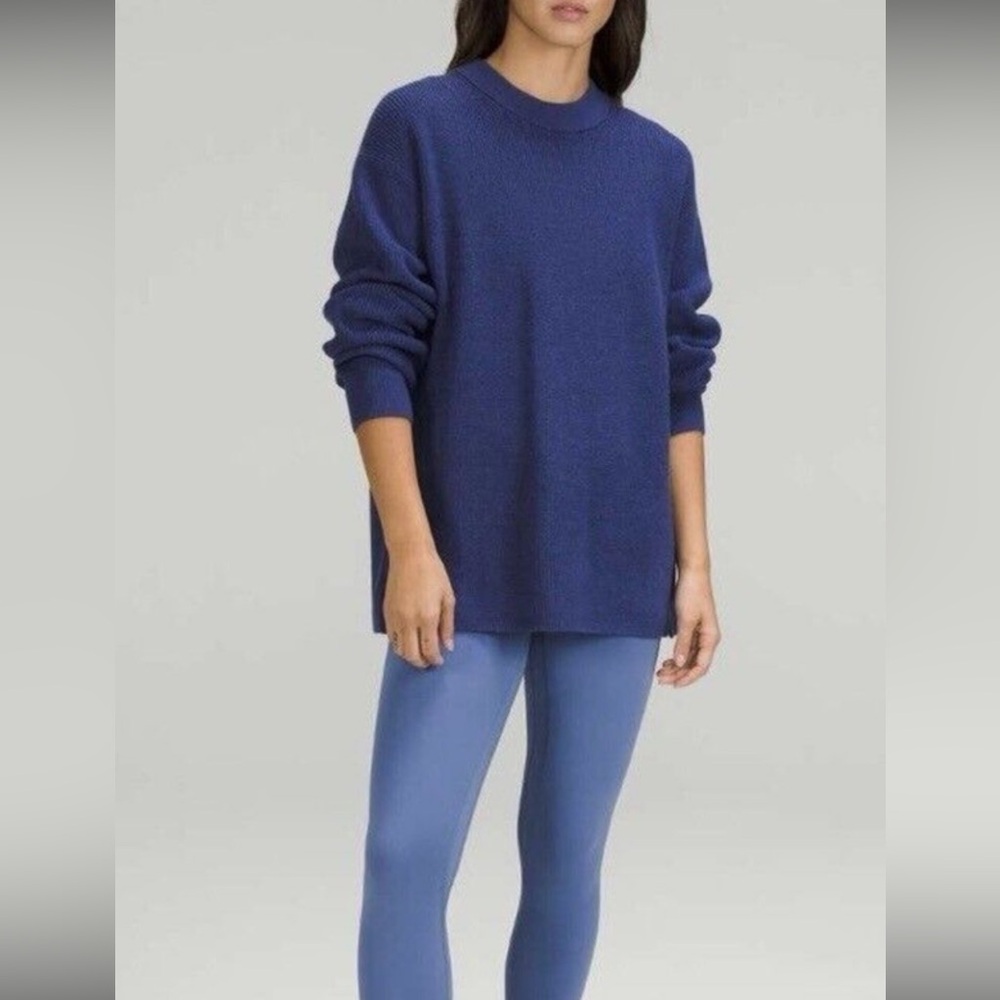 Lululemon Sweater Womens 6 Merino Wool Blend Ribbed Crewneck Blue Soft Cozy